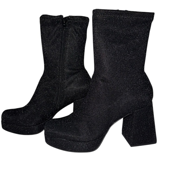 Abound Black Glitter Platform Boots Size 8 - Picture 1 of 5